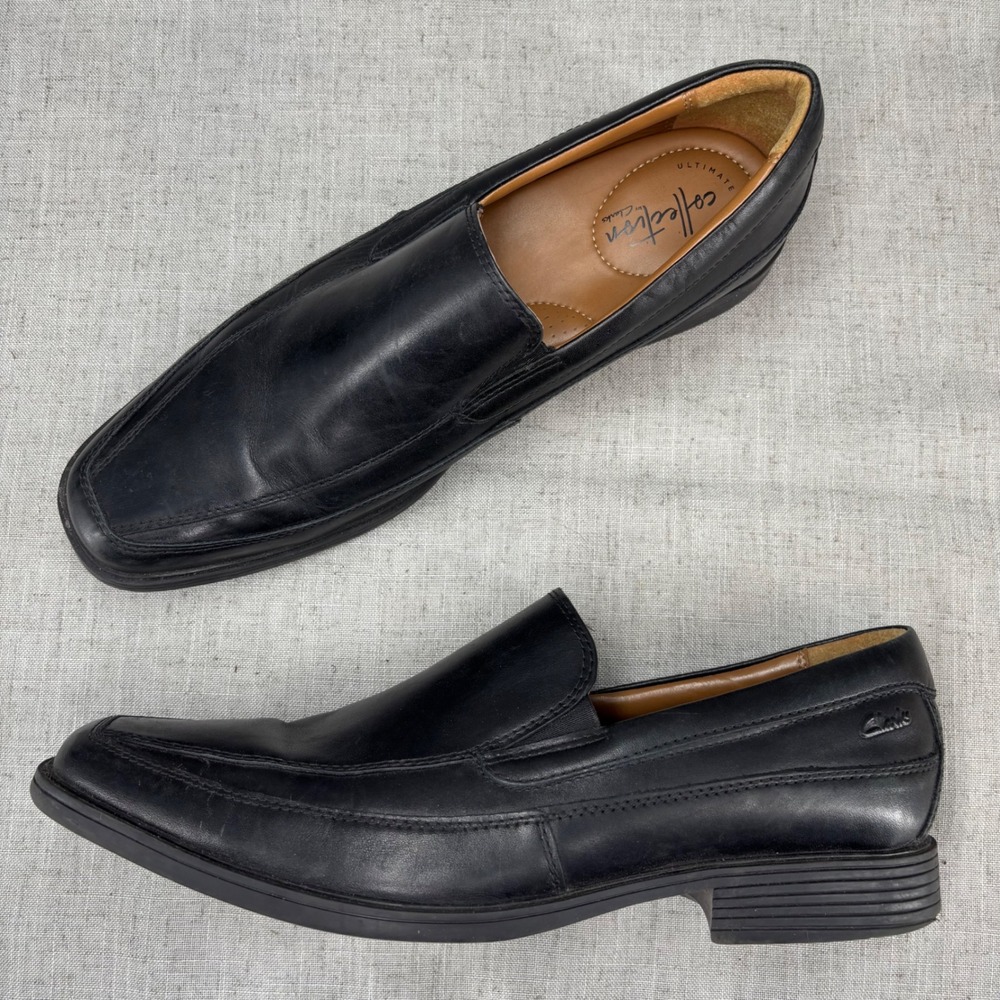Clarks Tilden Free Loafer Black Leather Slip On Dress Shoes Men's‎ Size 10